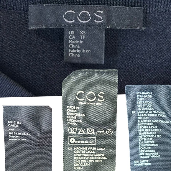 COS - Women’s Knitted Shift Dress, Draped Sleeves, Mini - Navy Blue, X-Small - Picture 15 of 15